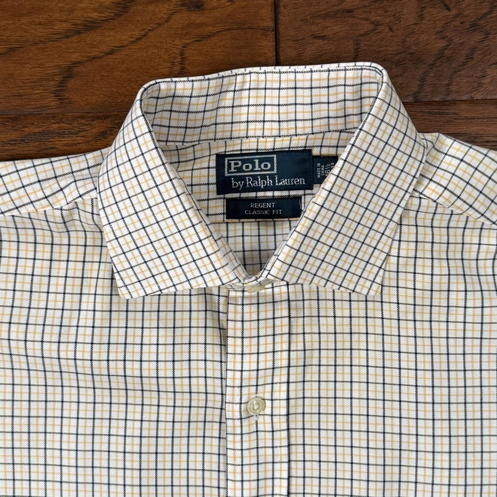 Polo Ralph Lauren Check Shirt Men’s 16.5 White Yellow Black Cotton Long Sleeve